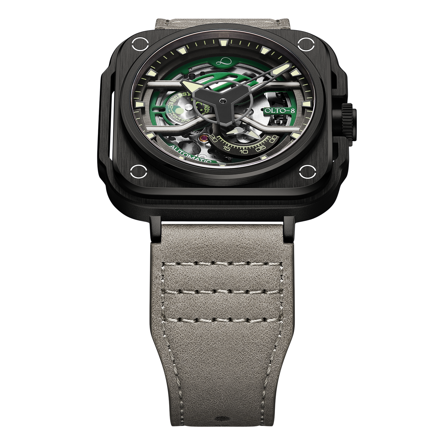 OLTO-8 IRON-EX Square Skeleton Automatic Watch Green