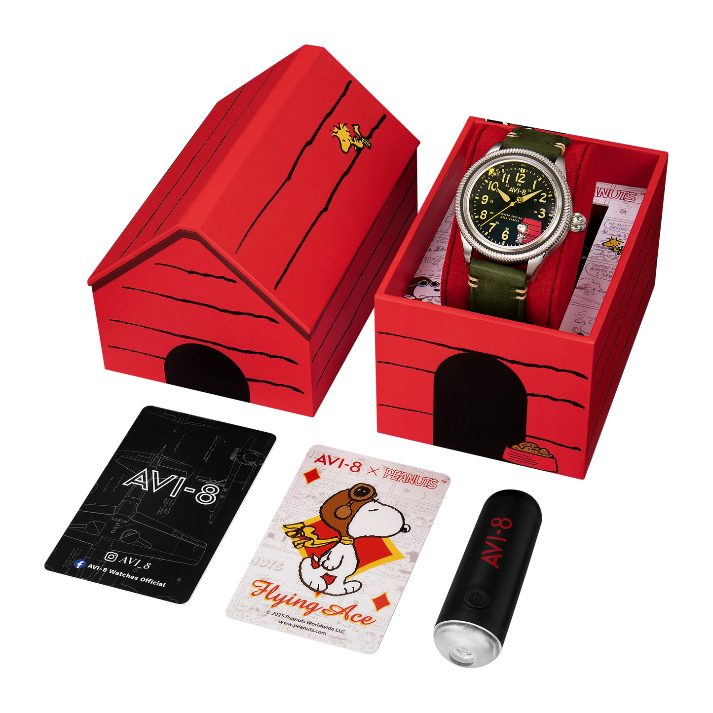 AVI-8 Flyboy Airmaster 40 Peanuts Snoopy Flying Ace Limited Edition Doghouse Green