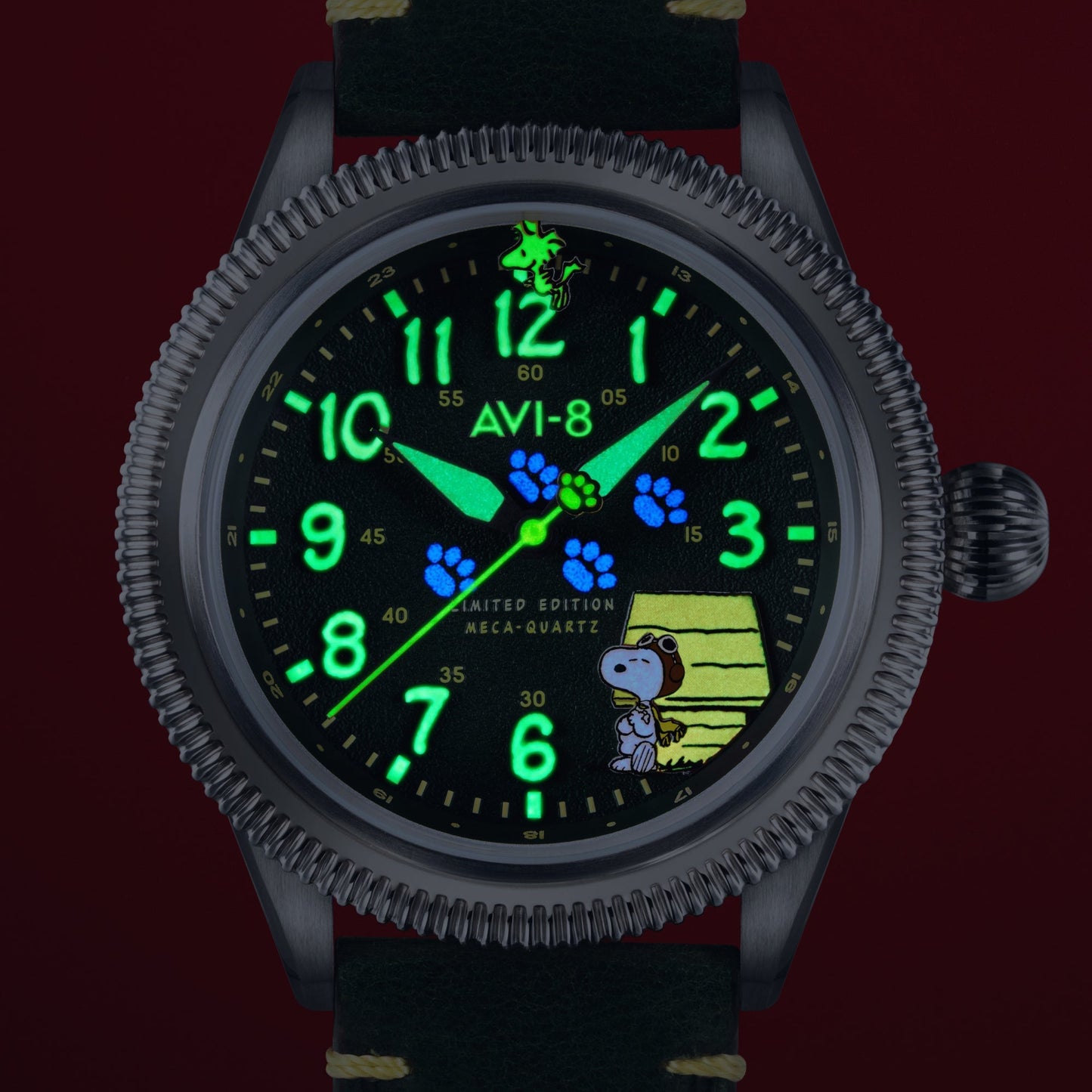 AVI-8 Flyboy Airmaster 40 Peanuts Snoopy Flying Ace Limited Edition Doghouse Green