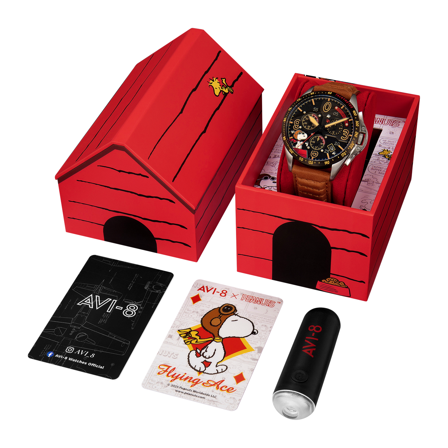 AVI-8 P-51 Mustang Blakeslee Chrono Peanuts Snoopy Flying Ace Limited Edition Biplane Brown