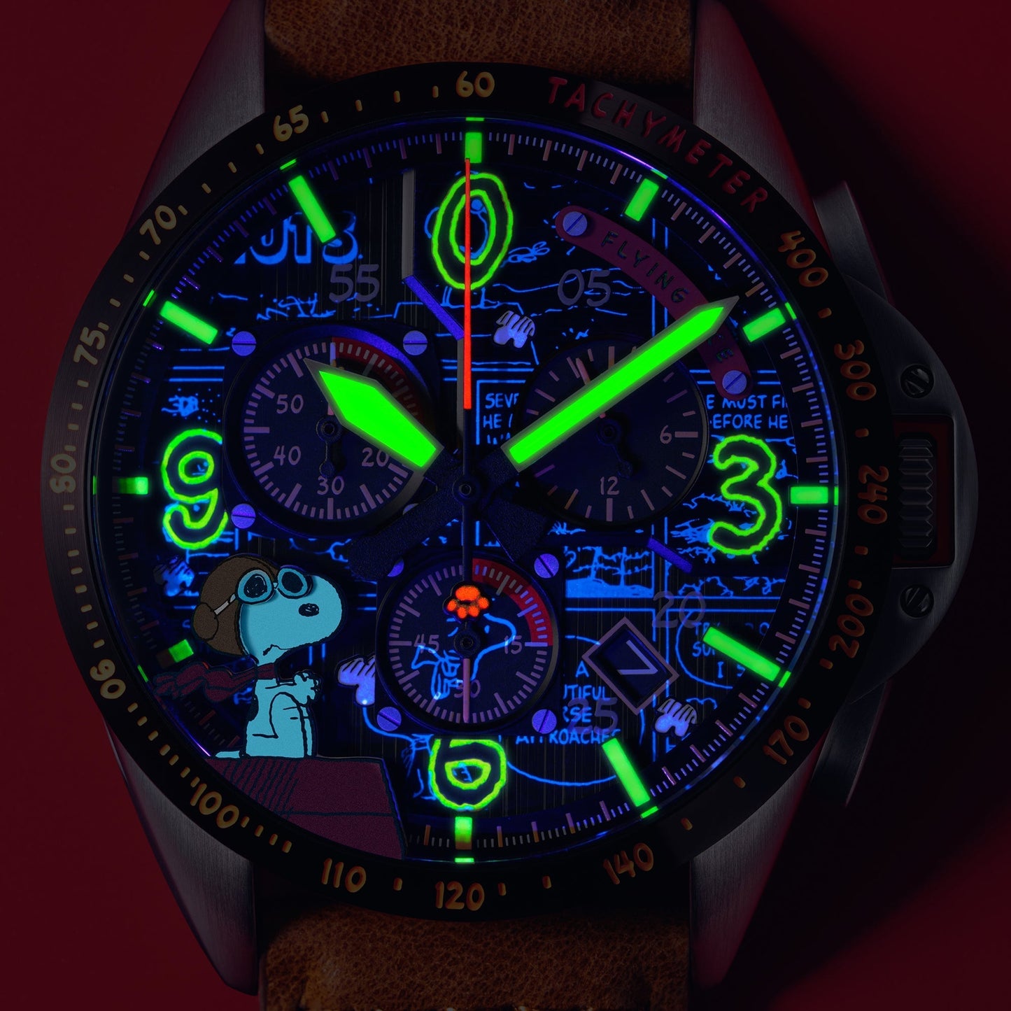 AVI-8 P-51 Mustang Blakeslee Chrono Peanuts Snoopy Flying Ace Limited Edition Biplane Brown