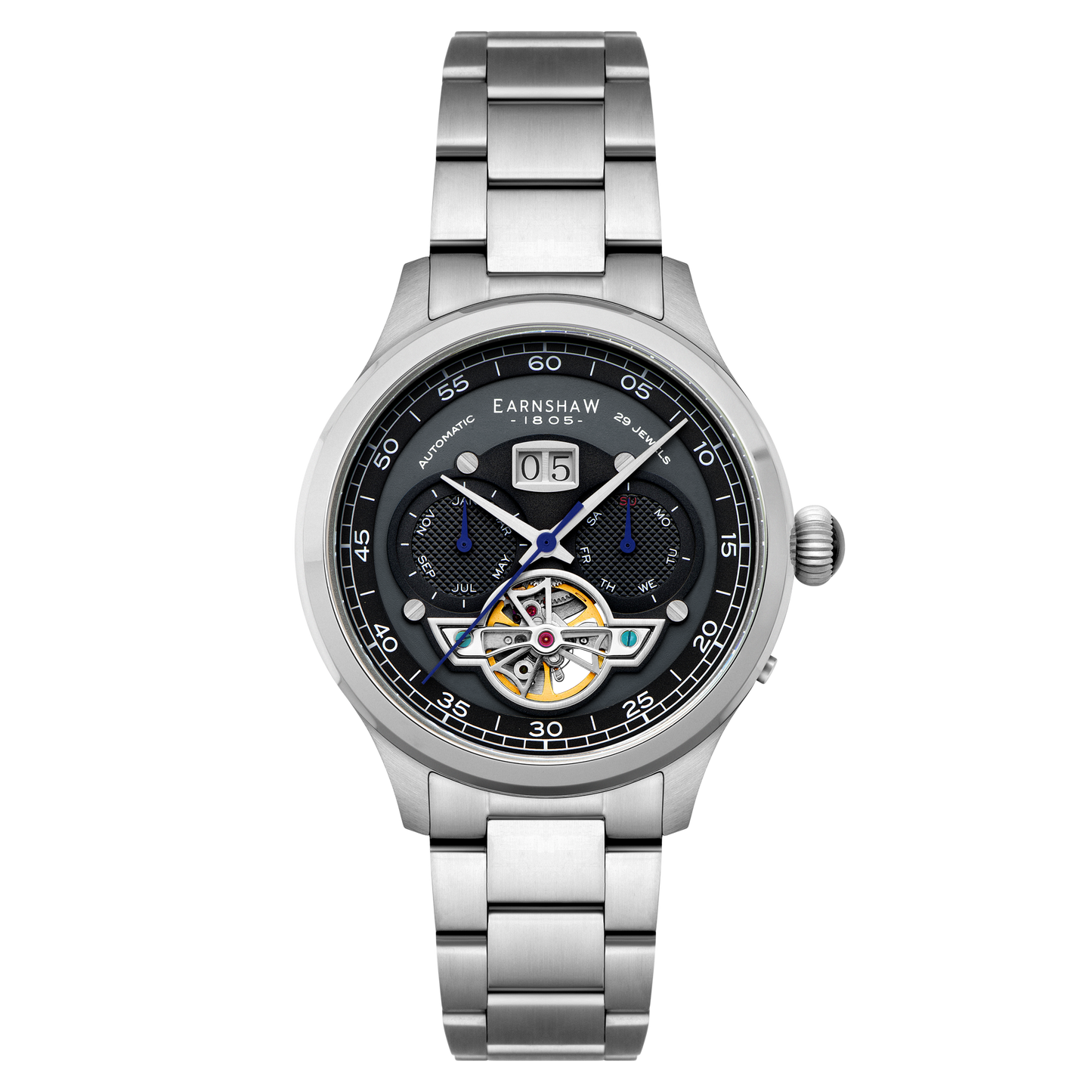 Thomas Earnshaw Baron Grand Date Calendar Open Heart Automatic Deep Midnight