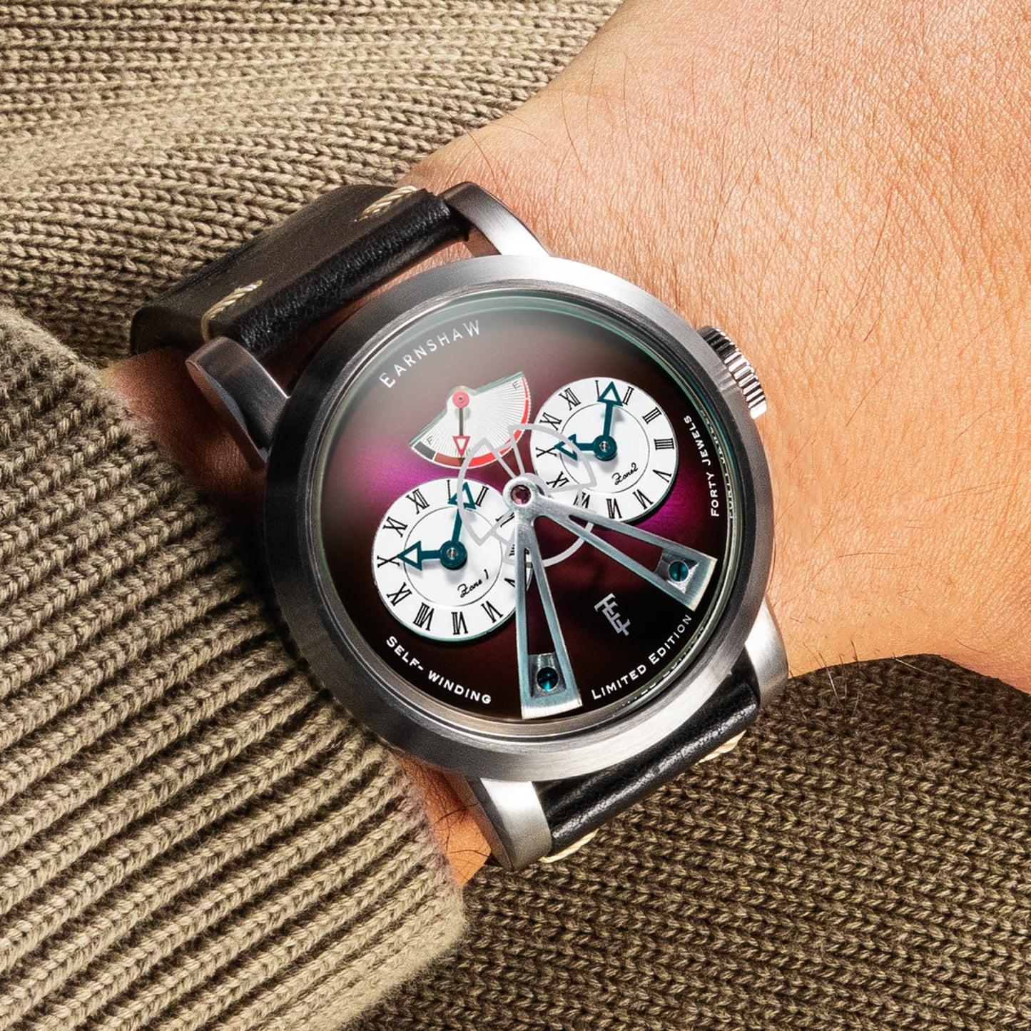 Thomas Earnshaw Heritage Beaufort Power Reserve Dual Time Automatic Purple Fume Limited Edition