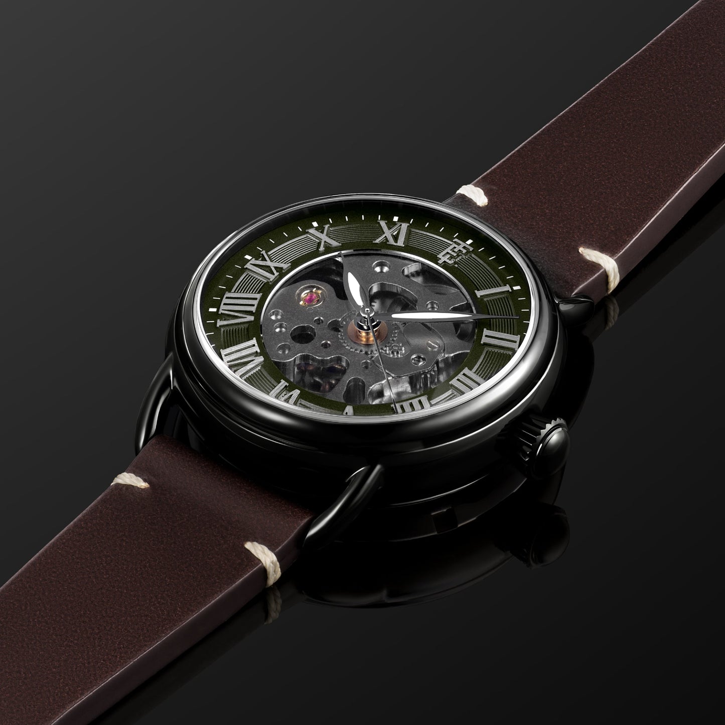 Thomas Earnshaw Heritage Investigator 40 Skeleton Automatic Olive Green