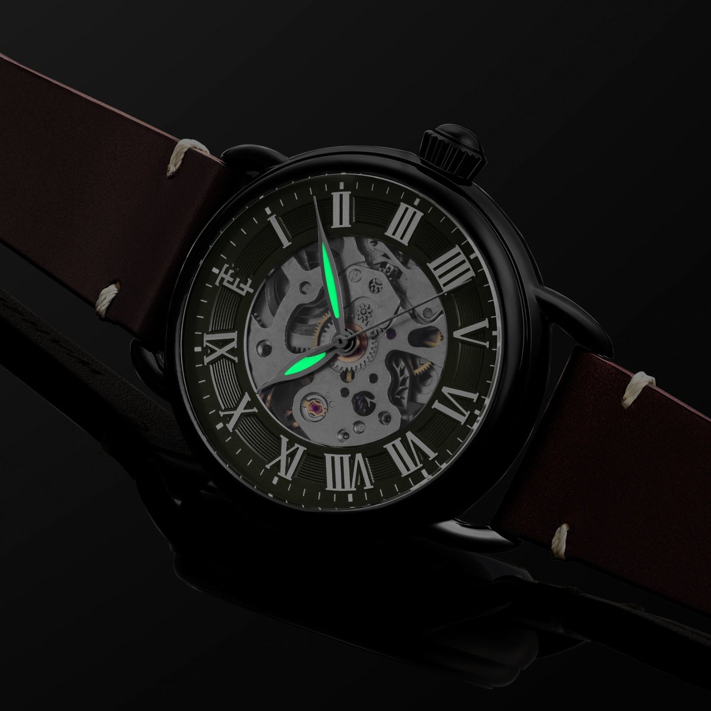 Thomas Earnshaw Heritage Investigator 40 Skeleton Automatic Olive Green