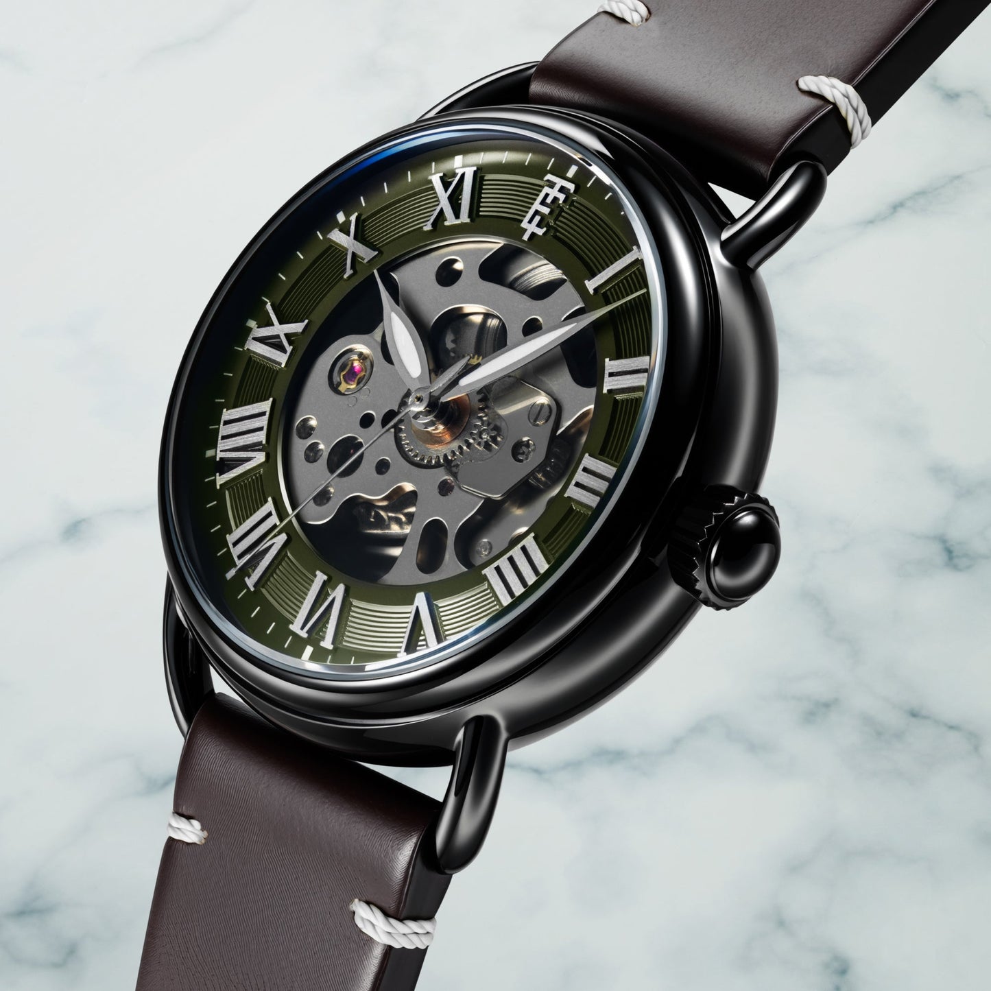 Thomas Earnshaw Heritage Investigator 40 Skeleton Automatic Olive Green