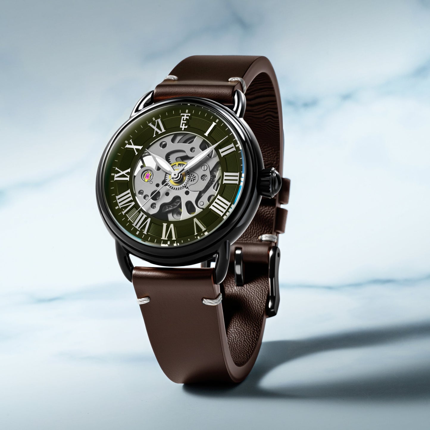 Thomas Earnshaw Heritage Investigator 40 Skeleton Automatic Olive Green