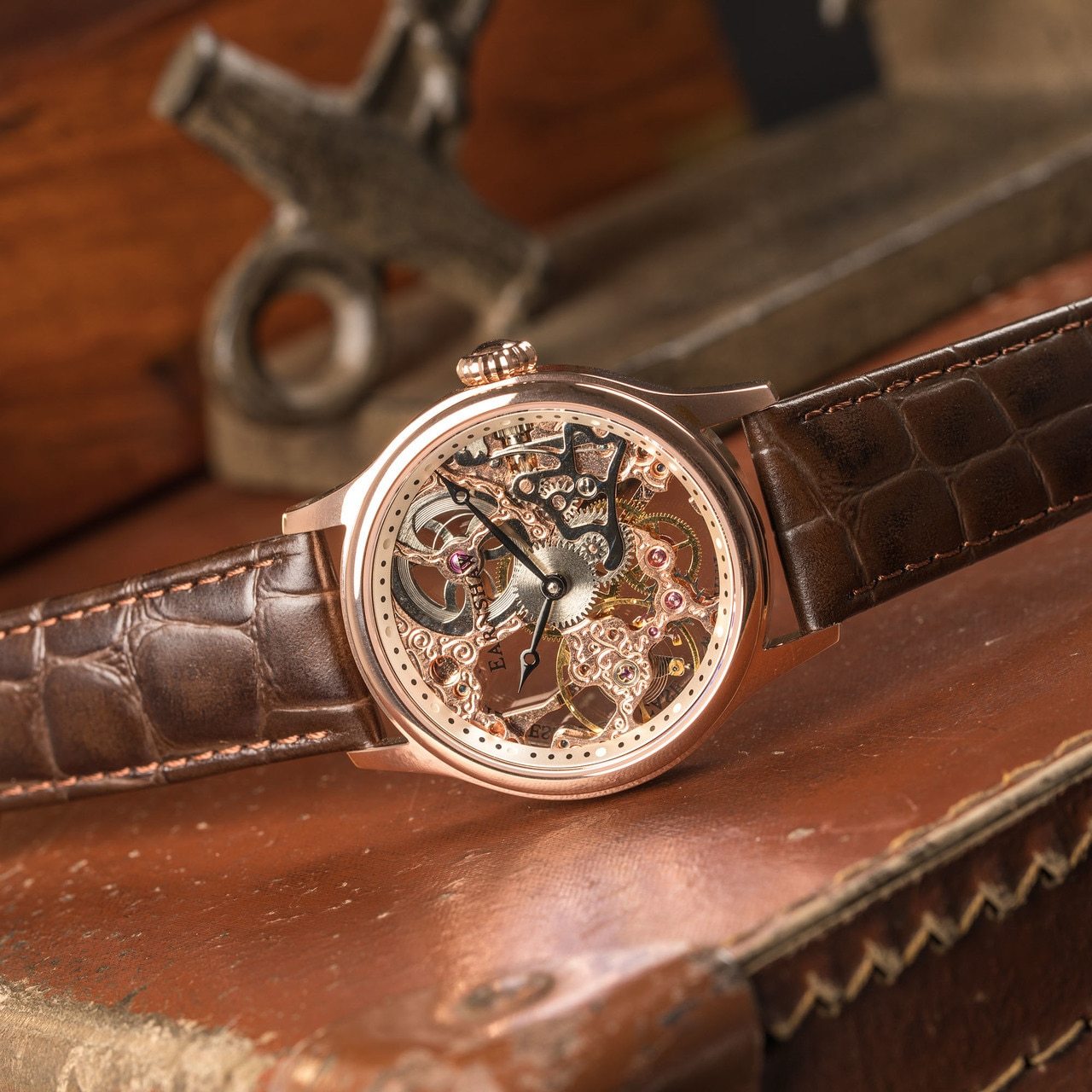 Thomas Earnshaw Bauer Hand Wind Skeleton Rose Gold