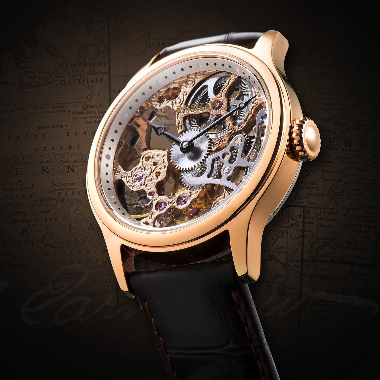 Thomas Earnshaw Bauer Hand Wind Skeleton Rose Gold
