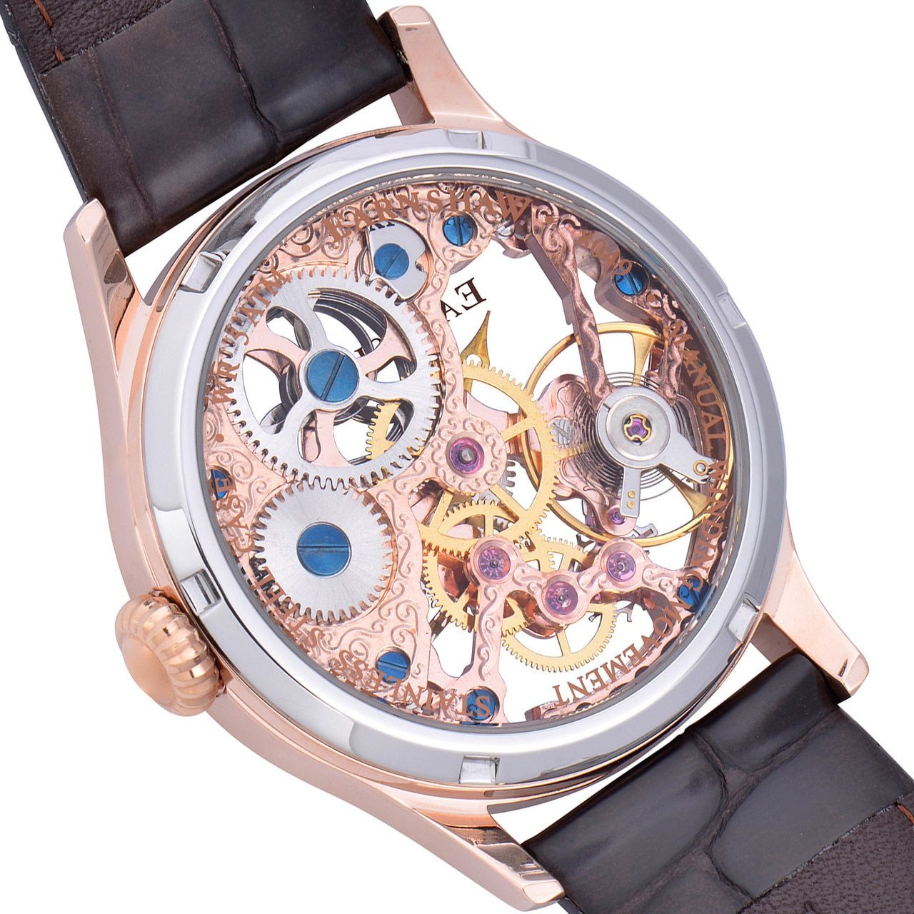 Thomas Earnshaw Bauer Hand Wind Skeleton Rose Gold