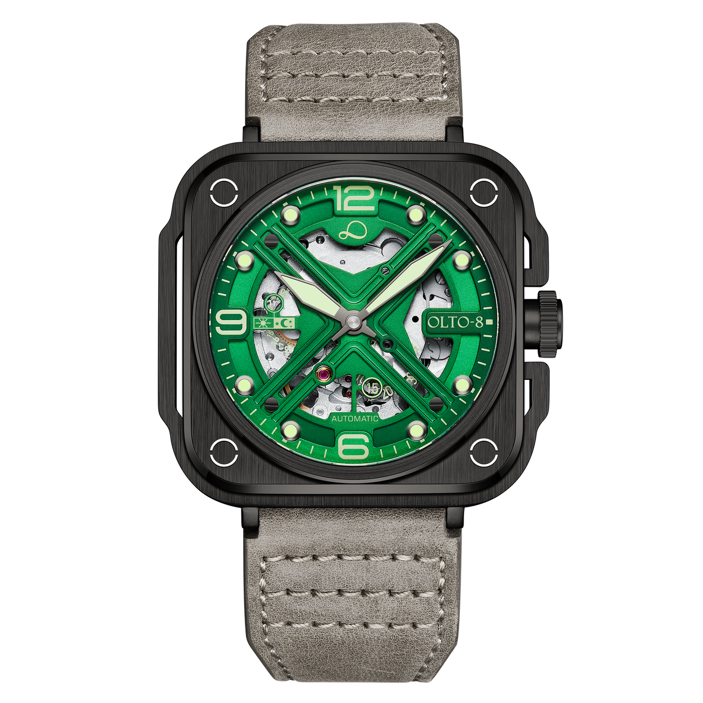 OLTO-8 IRON-X Square Skeleton Automatic Watch Green