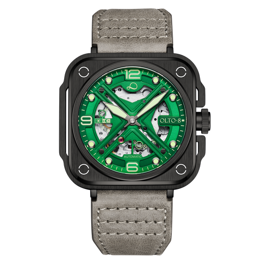 OLTO-8 IRON-X Square Skeleton Automatic Watch Green