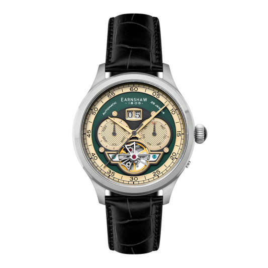 Thomas Earnshaw Baron Grand Date Calendar Open Heart Automatic Forestry Green